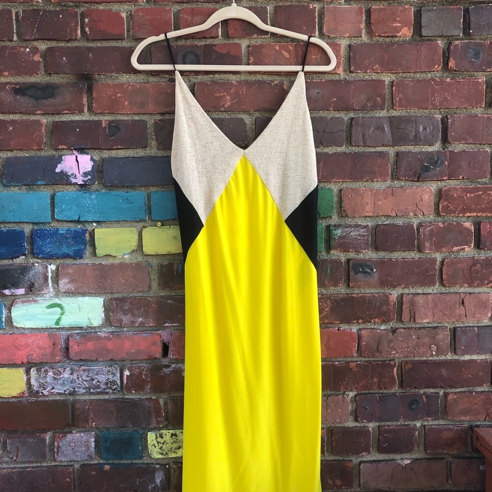 Zara Yellow Black Slip Dress with Metallic Top
